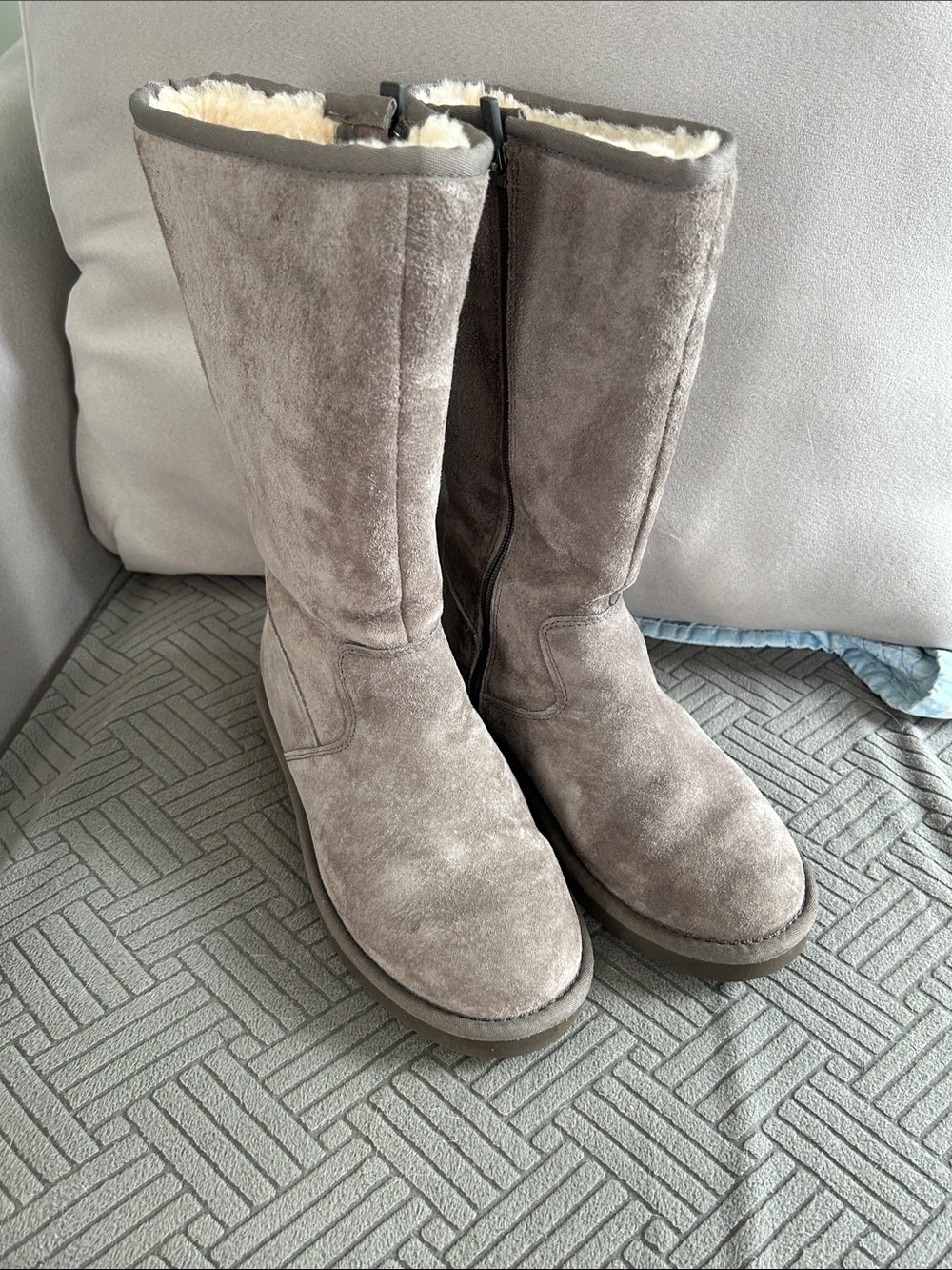 UGG gray Suede Fleece-Lined Mid-Calf Boots